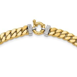 New, 14K Gold Fancy Curb Necklace with CZ Spring Ring Clasp by Leslies Jewelry